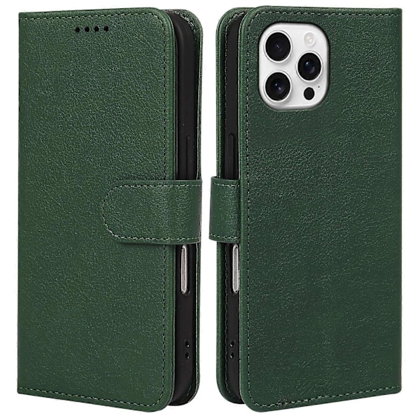 Læderetui med pung, stativ og magnetlukning til iPhone 16 Pro Max Multicolor Green