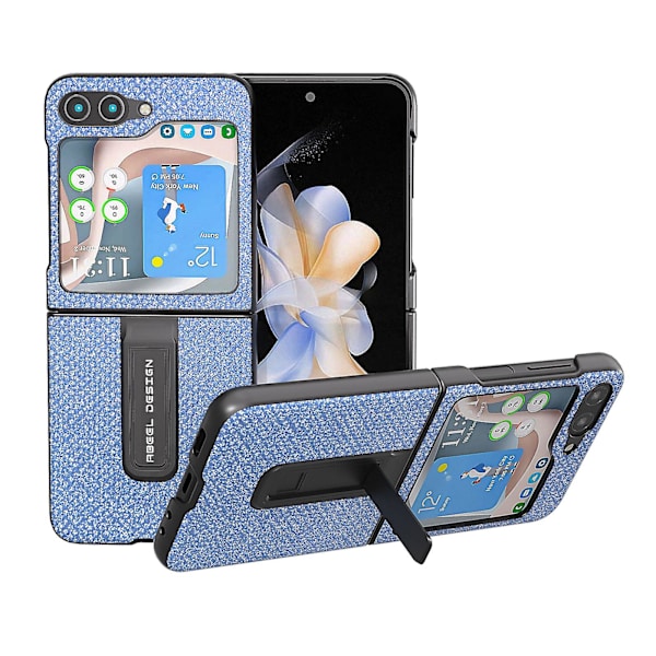 För Samsung Galaxy Z Flip5 5g Rhinestone Texture Back Cover Pu Läder+PC Kickstand Phone case Blue