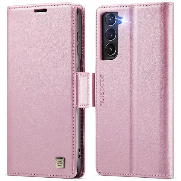 Til Samsung Galaxy S21 FE 5G Etui AUTSPACE A11 RFID-blokering Retro Læder Mobiltelefonpung Cover Multicolor Pink