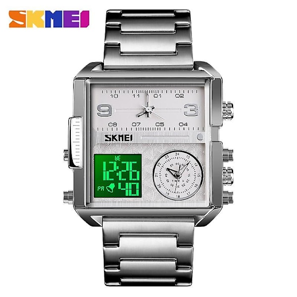 Skmei Herreur Firkantet Ur Stort Urskive Tre Display Ur Skmei 1584 Quartz Ur Mode Tre Display Gave A