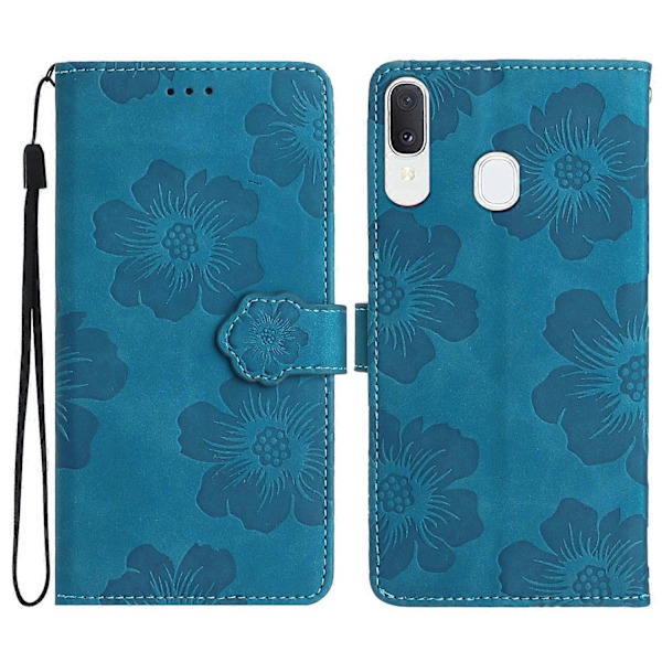 Stöttåligt Skal för Samsung Galaxy A40 Blommor Präglat Ställ Plånbok Läderfodral - Svart Multicolor Blue
