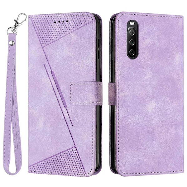 PU Læder Etui til Sony Xperia 10 V, Stand Wallet Trekant Præget Mobiltelefon Cover Multicolor Style D