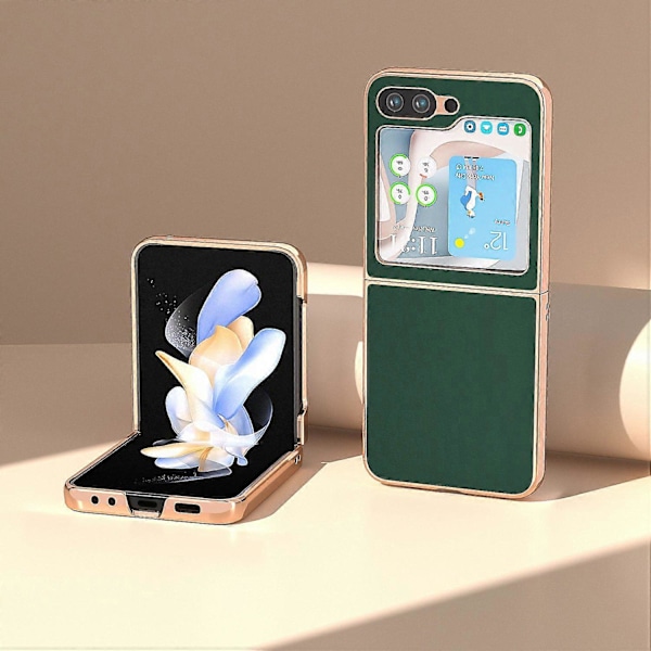 Til Samsung Galaxy Z Flip5 5G Silky Series Elektropletteret Telefon Cover Ægte Ko Læder+PC Cover Multicolor Style D