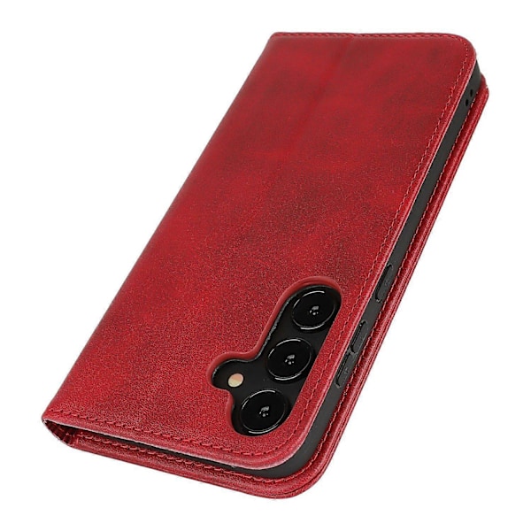 Til Samsung Galaxy S25 Etui PU Læder Kalvepræget Magnetisk Lukning Smartphone Cover - Mørkebrun Multicolor Red