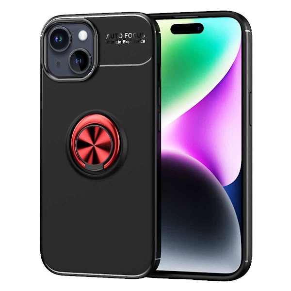 Ringhållare Kickstand Tpu- case för Iphone 15 Plus, droppsäkert cover Black   Red