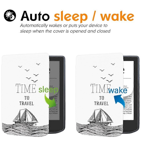 Læderetui til PocketBook Verse Pro E-læsercover med automatisk dvale/vækning- Multicolor Time to Travel