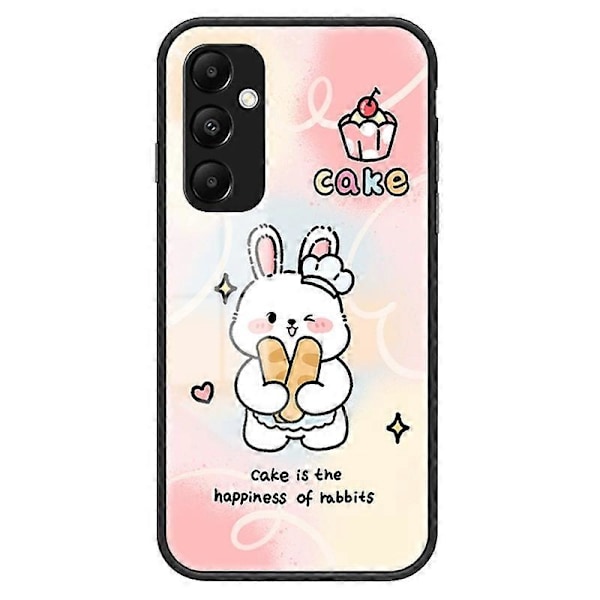 För Samsung Galaxy A55 5G Härdat Glas+PC+TPU Fodral Tecknat Mönster Telefonskal Multicolor Happy Rabbit