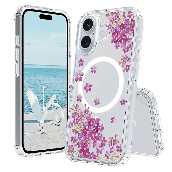 Deksel til iPhone 16 Plus Kompatibel med MagSafe Blomstermønster Trykk TPU+PC Telefondeksel - Stil G Multicolor Style I