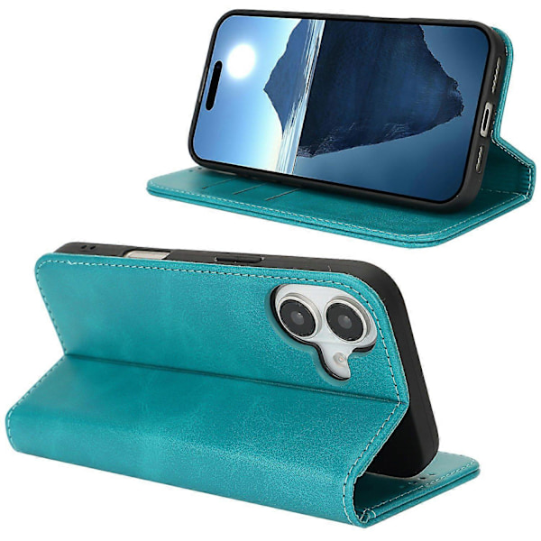 PU-læder kalveskinds tekstureret magnetisk lukning smartphone cover til iPhone 16 Plus Multicolor Style G