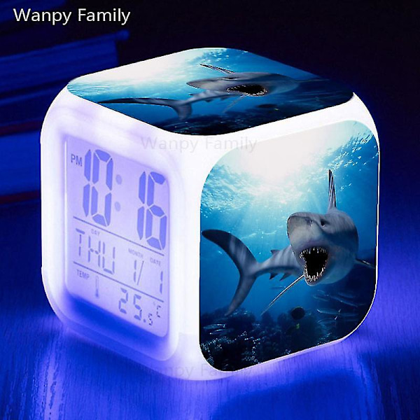 Shark Alarm Clock 7-färgad glödande digitala klockor Barn Baby Sovrum Multifunktion Små nattljus B Purple