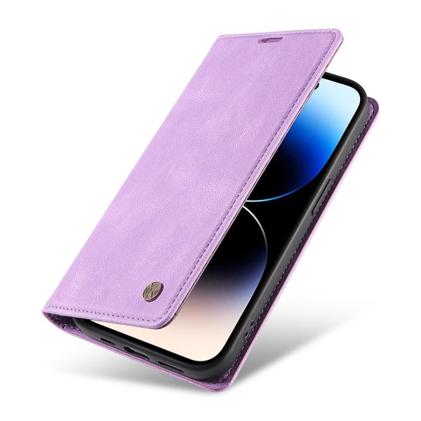 IPhone 15 Pro Max -puhelimen Skin-touch PU-nahkakuori, lompakko ja jalustallinen suojakotelo Purple