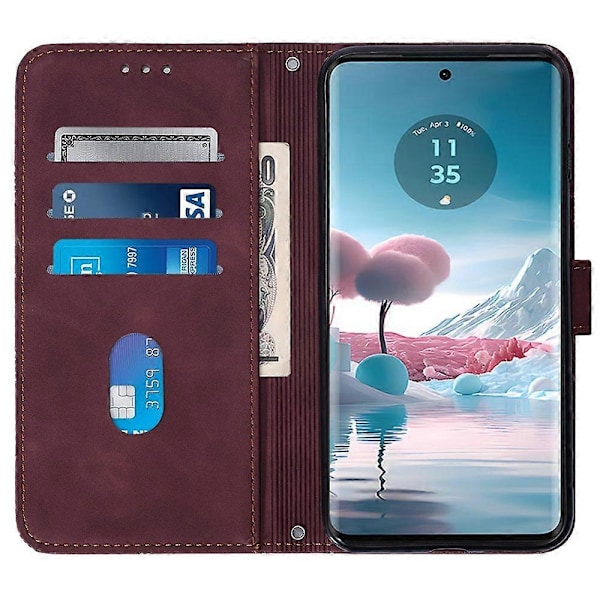 Læderetui med skulderrem, pung og stativ til Motorola Edge 40 Neo 5G Multicolor Wine Red