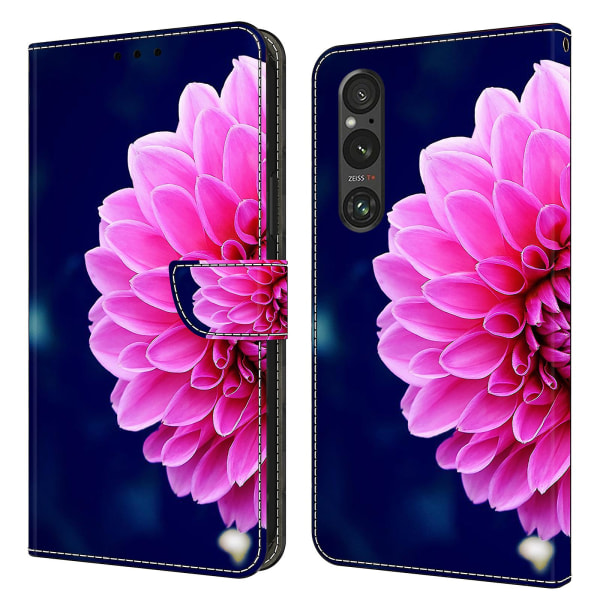 För Sony Xperia 1 V Plånbok Pu Läder Case 3d Mönster Printing Stand Cover Pink Flowers