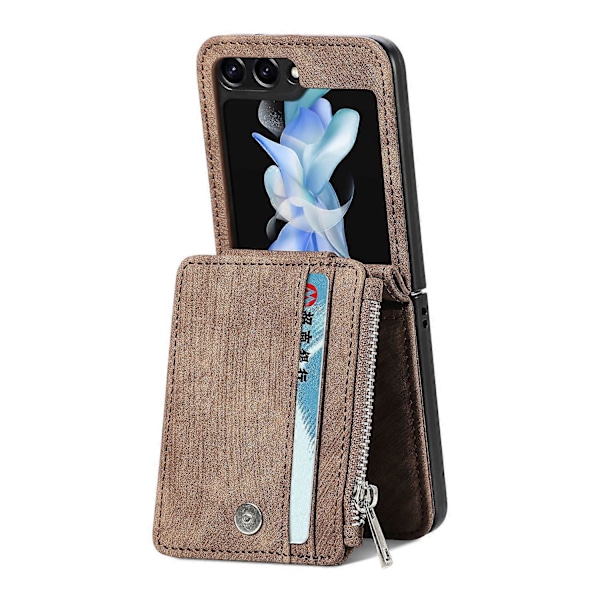 Beskyttende Wallet Case til Samsung Galaxy Z Flip5 5G Retro PU Læder PC Telefon Cover med Støttefod Multicolor Style C