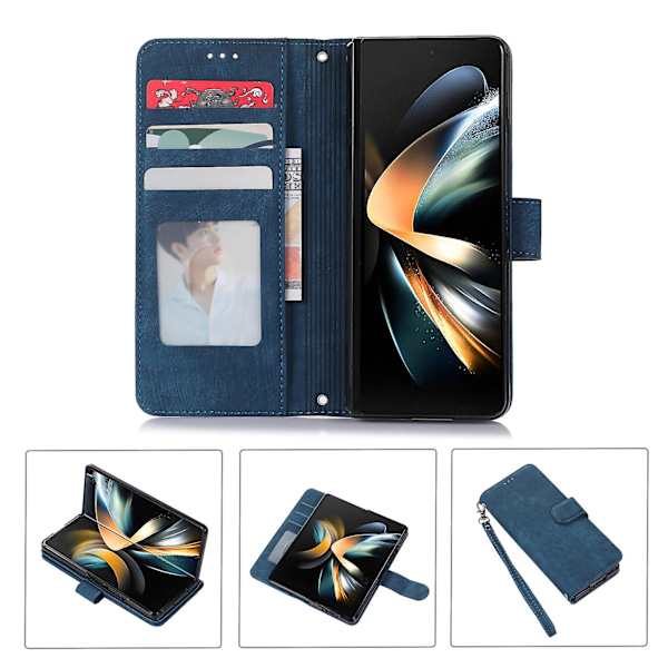 För Samsung Galaxy Z Fold5 5g Pu-läder+plånbok Phone case Stativ Skin-touch Cover Blue