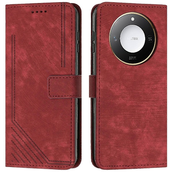 For Honor X9c Smart 5G/X60 5G Etui Prægede Linjer Læder Telefon Cover Foldbart Stativ Multicolor Red