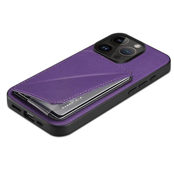 Til Iphone 12/12 Pro 6.1\" Kalvetekstur Pu+pc+tpu Telefon Cover Anti-fald Kort Slot Støtteben Etui Purple