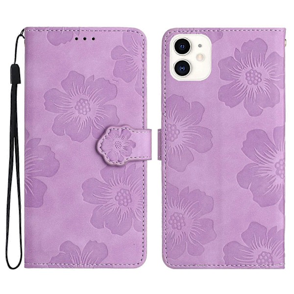 Blomsterpræget PU læder standpung cover til iPhone 11 mobiltelefon etui Multicolor Style B