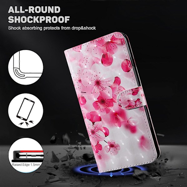 Skal till iPhone 16 Plus med Ställ, Mönstertryck, Läderfodral - Stående Katt Multicolor Red Flower