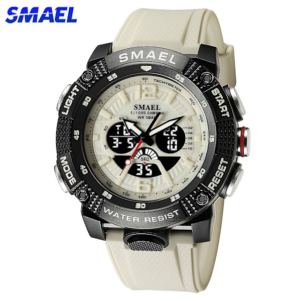 Smael Dual Time Digitalur til Mænd Militær Sports Chronograf Quartz Armbåndsur Beige Rem med Dato Elektronisk Ur Mand Black Blue