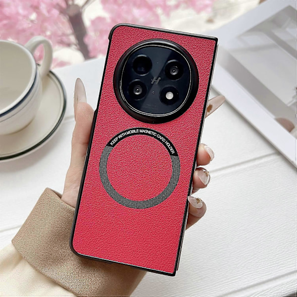 Skal för Oppo Find N5 5G Anti-Drop PU Läder+TPU Fodral Kompatibelt med MagSafe Multicolor Red