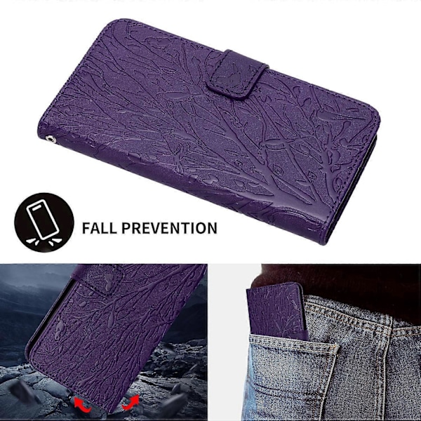 Til Samsung Galaxy A32 4G (EU Version) Etui Træ Fugl Prægning Læder Wallet Stand Cover Multicolor Style D