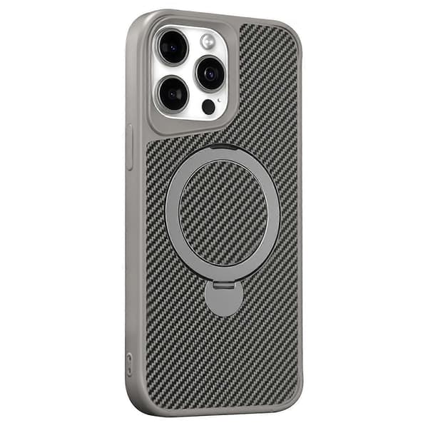Mobilskal för iPhone 14 Pro Max med magnetiskt stativ TPU+PC Kolfiber Baksida- Multicolor Grey