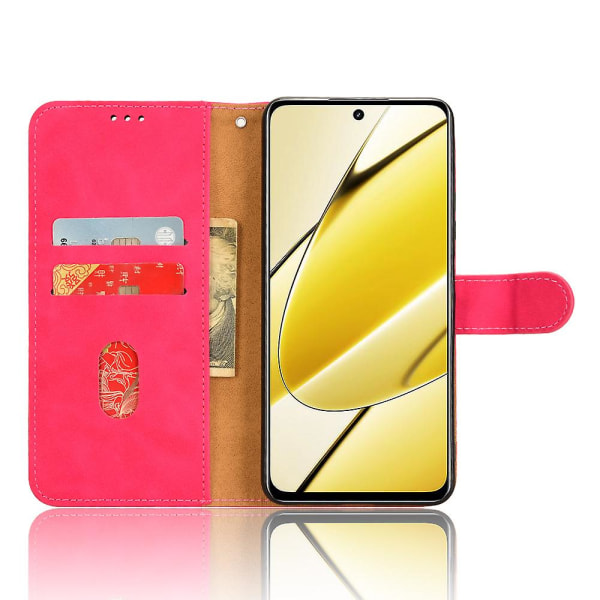 Realme 11x 5g -puhelinkotelo, ihon tuntuinen PU-nahkainen täyssuojaava lompakkokotelo jalustalla Rose