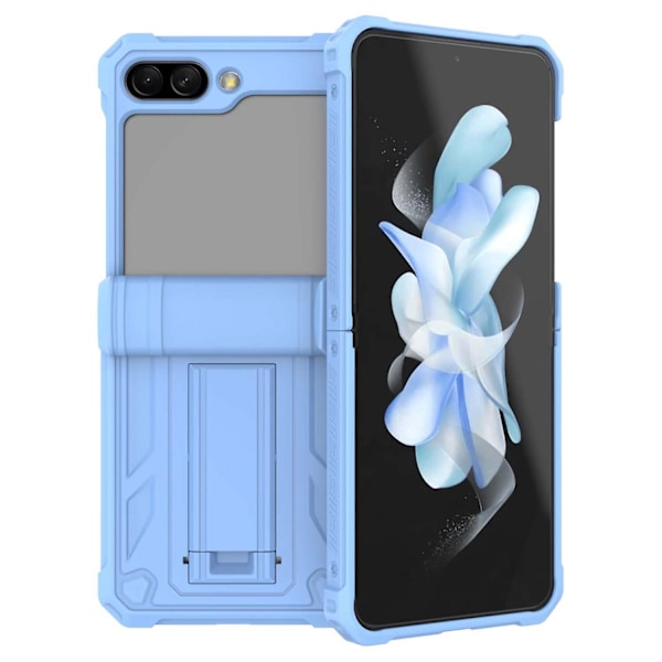 Hårdt PC Telefon Cover til Samsung Galaxy Z Flip5 5G Stødsikkert Støtteben Telefon Cover med Blyantholder Baby Blue