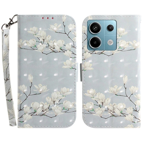 Til Xiaomi Redmi Note 13 Pro 5G/Poco X6 5G Wallet Case 3D Mønster Print Læder Cover med Rem Multicolor Magnolia