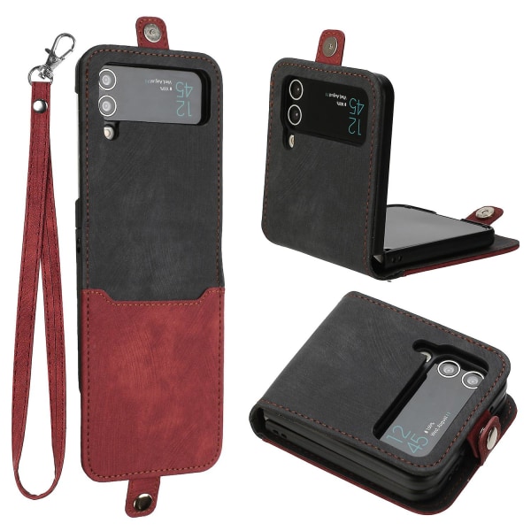 För Samsung Galaxy Z Flip4 5g Korthållare Phone case Pu Läder+PC Cover Red