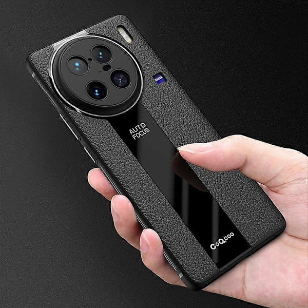 Q.COO Mobilskal för vivo X90 Pro 5G Läderbelagd TPU+Akrylskal med Halkskyddsränder Multicolor Black