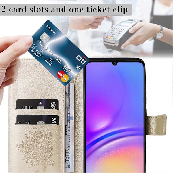KT Imprinting Flower Series-3 til Samsung Galaxy A06 Etui Katte Træ Mønster Flip Læder Telefon Cover Multicolor Style K