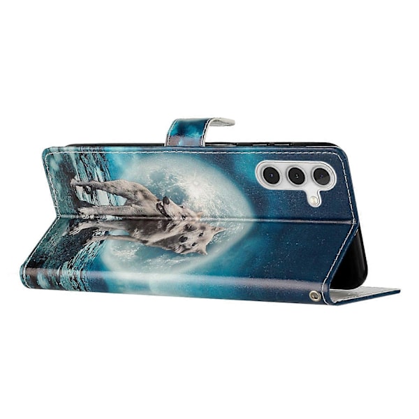 PU læder telefoncover med pung, stativ og mønsterprint til Samsung Galaxy S23 FE med rem Multicolor Style B