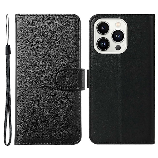 För iPhone 15 Pro Max Anti-fall Enfärgad PU Läder Plånboksfodral Flip Ställ Mobilskal