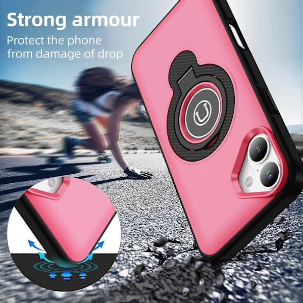Skal för iPhone 16 Plus TPU+PC Magnetisk Bilhållare Telefonskal med Ringstativ Multicolor Pink