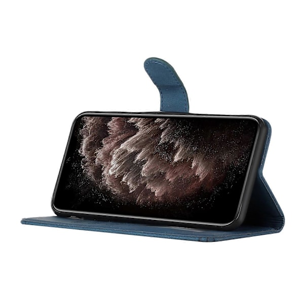 Til iPhone 17 Telefon Cover med Rem Præget PU Læder Wallet Stand Cover Multicolor Royal Blue