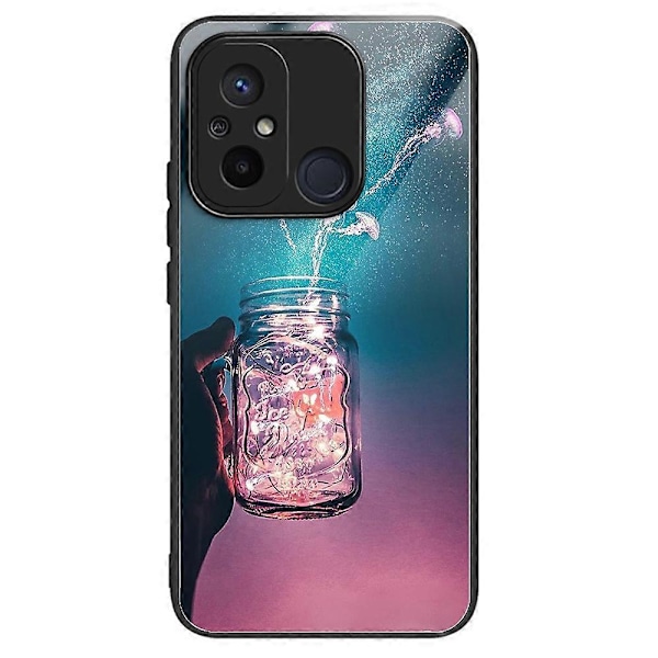 Telefoncover til Xiaomi Redmi 12C 4G, resistent TPU+hærdet glas, mønsterdesign Multicolor Bottle Jellyfish