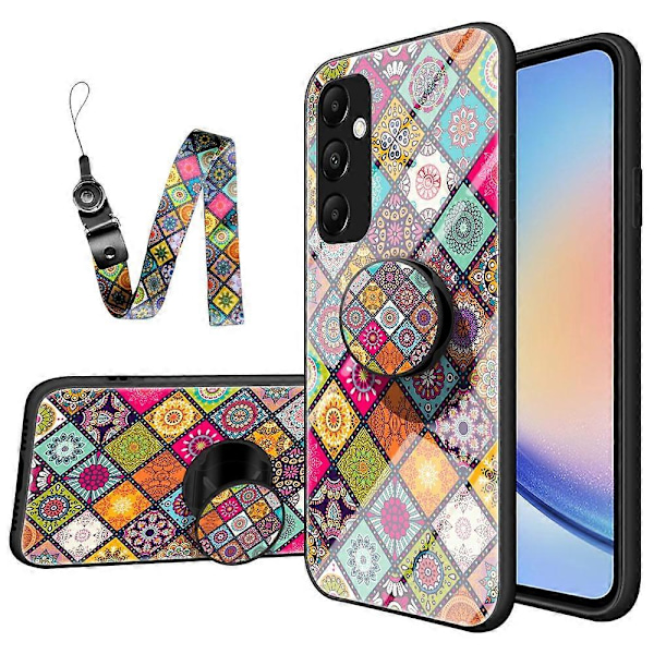 Til Samsung Galaxy A35 5G Støtteben Etui Hærdet Glas+PC+TPU Telefon Cover Multicolor Color Pattern