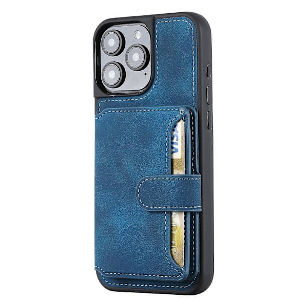 iPhone 16 Pro Max -kotelo lompakkokorttipaikalla TPU+PU-nahkainen takapuhelinkotelo- Multicolor Navy Blue