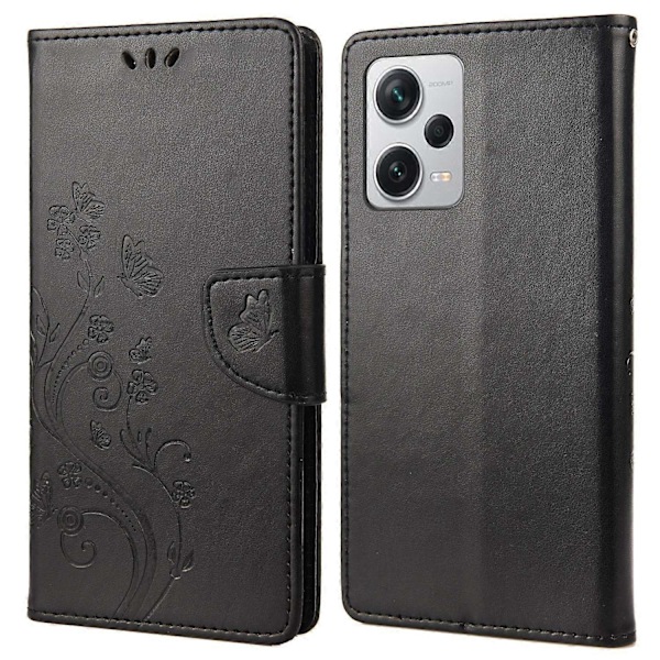 För Xiaomi Redmi Note 12 Pro+ 5G Ställ Telefonfodral PU Läder Blomma Fjäril Präglat Plånboksfodral Multicolor Style A