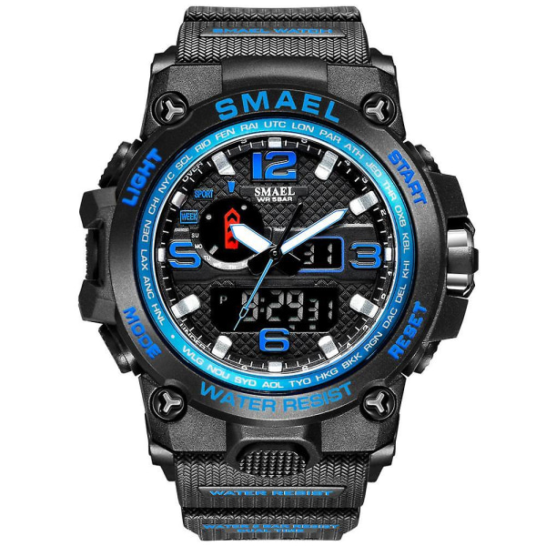 Smael Watch för män 50 m vattentät Stötsäker klocka Alarm Dubbel skärm Luminous Quartz Armbandsur Dark blue