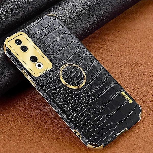 Honor 90 Pro -kotelo, krokotiilinnahkajäljitelmä, nahka+TPU, iskunkestävä kuori sormuksella ja jalustalla Multicolor Style A