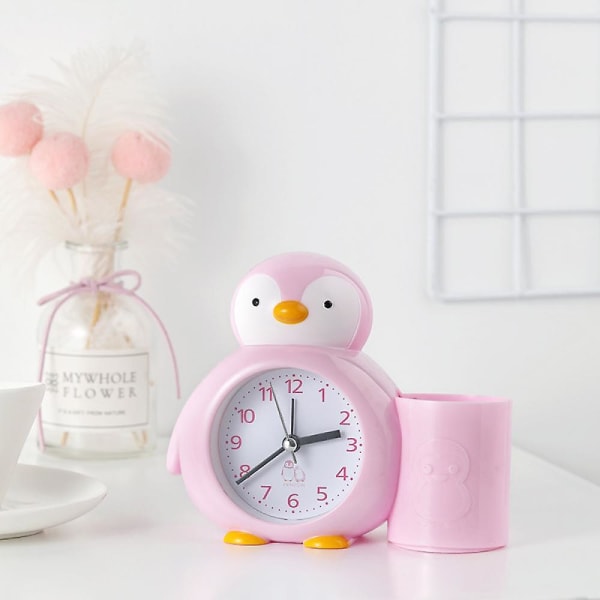 Barnväckarklocka, Penguin Pennhållare, Väckarklocka, Skrivbordsklocka, Bedside Timer, Väckarklocka, Studentpresent -rosa