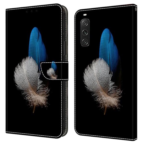 Suojakotelo Sony Xperia 10 V -puhelimelle, 3D-kuvioitu PU-nahkainen lompakkokotelo jalustalla Two Feathers