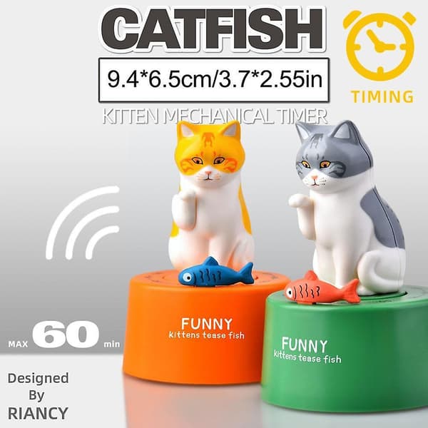 Timer Kreativ Söt katt Mekanisk timer Kök Matlagning Barn Studie Hem Timer Hantering Nedräkningstimer för undervisning V7h8 Orange