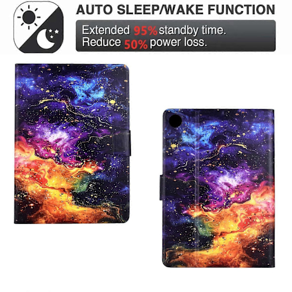 Samsung Galaxy Tab A9+ -koteloteline, kuvioitu tablettinahkakotelo automaattisella herätys-/lepotustoiminnolla Multicolor Nebula