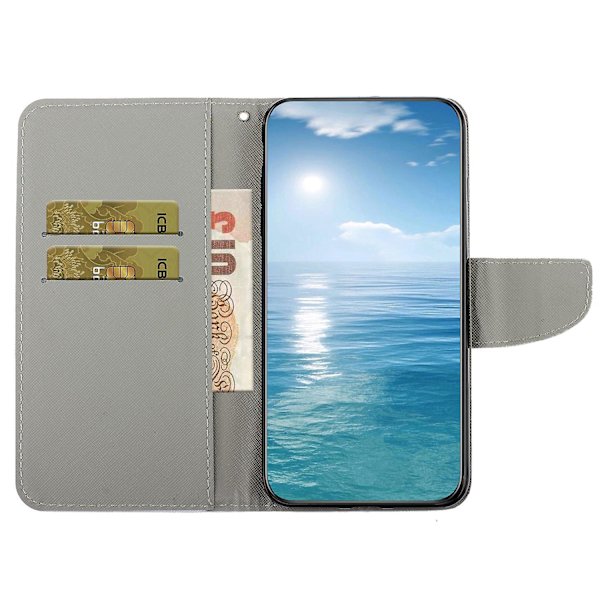 Til Iphone 15 Plus Folio Pu Læder Stand Wallet Case Mønster Print Telefon Cover Med Rem Bottle and Butterfly