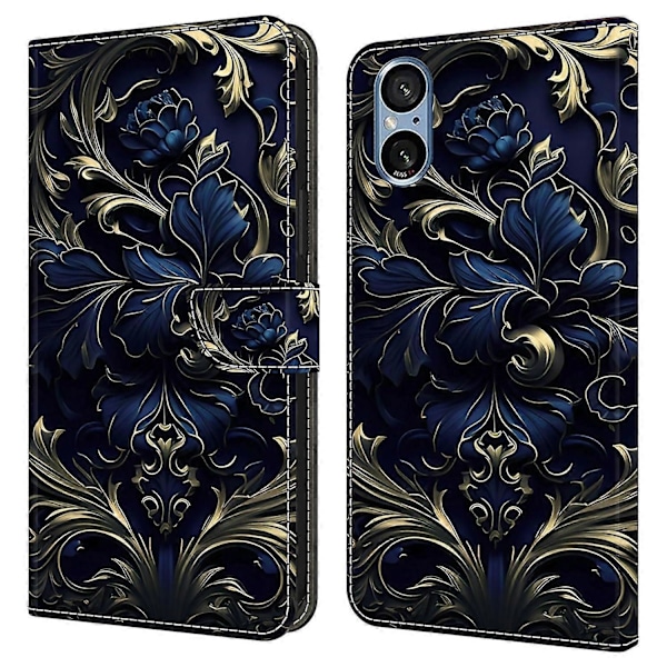 Til Sony Xperia 5 V Etui PU Læder Wallet Telefon Cover med Støttefod Multicolor Blue Flower
