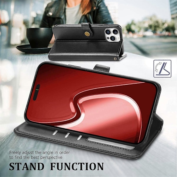 Læder telefoncover med pung, stativ og håndledsrem til iPhone 16 Pro Max - Grøn Multicolor Black
